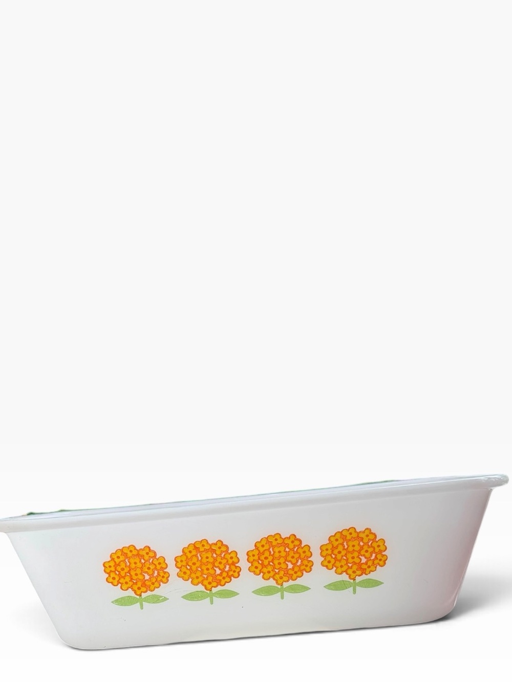 Vintage Glasbake Orange Yellow Flowers Milk Glass Baking Loaf Dish J522 1.5 Qt